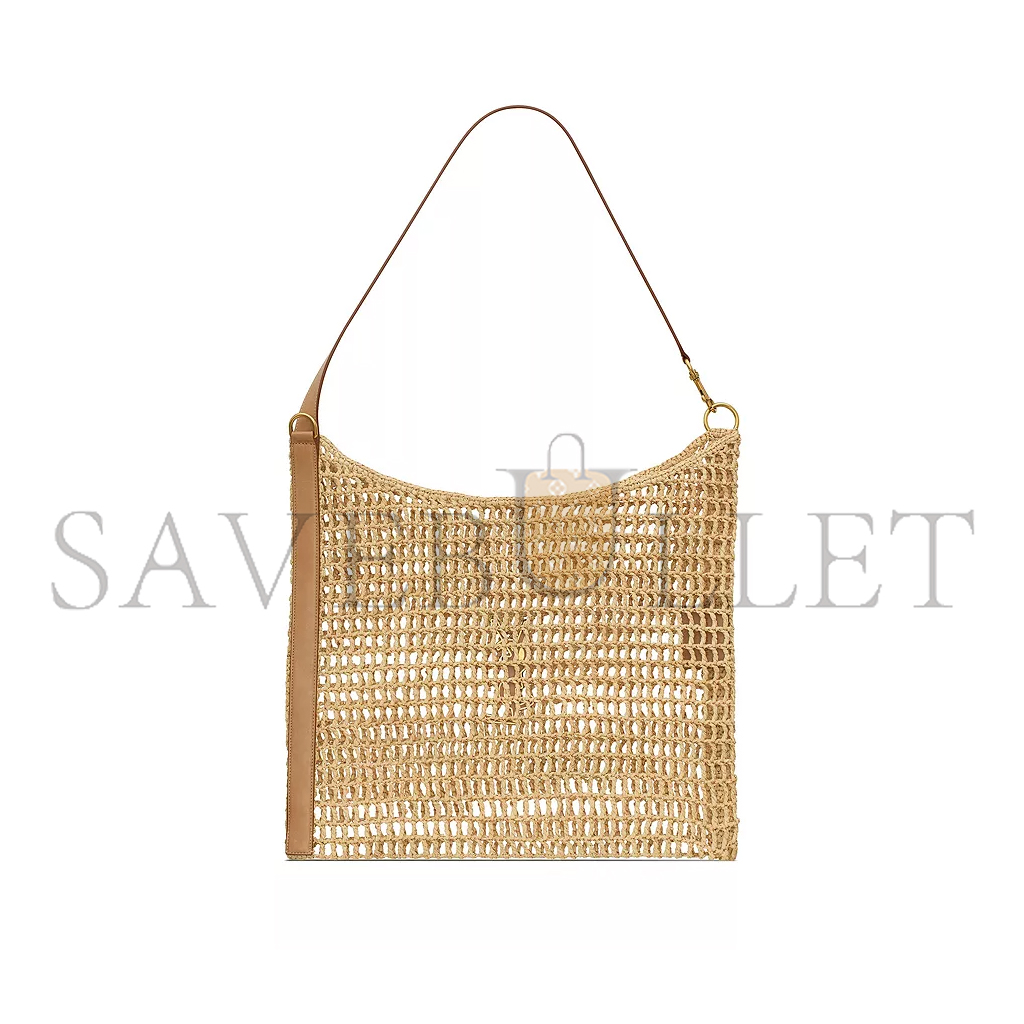 YSL OXALIS RAFFIA CROCHET AND VEGETABLE-TANNED LEATHER HANDBAG 773984GAAEB9718 (46*38*3cm)